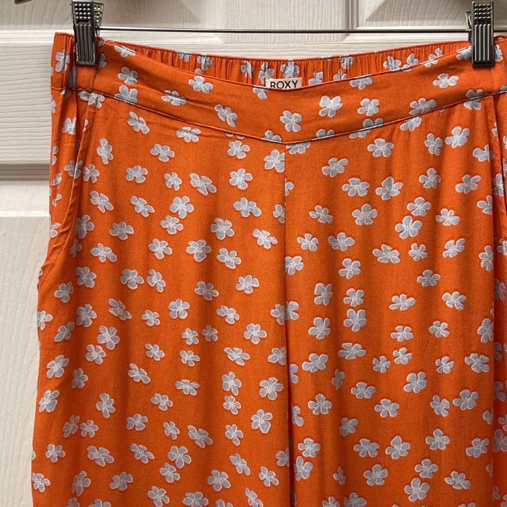 Roxy Women's Sz Medium‎ Orange Trippy Daisy Wide Leg Beach Pants Boho Hippie NWT